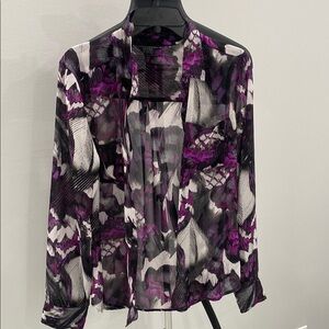 Guess Black and Purple Graphic Long Sleeve Blouse